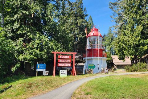 Red-and-white lighthouse display at the Sooke Region Museum
